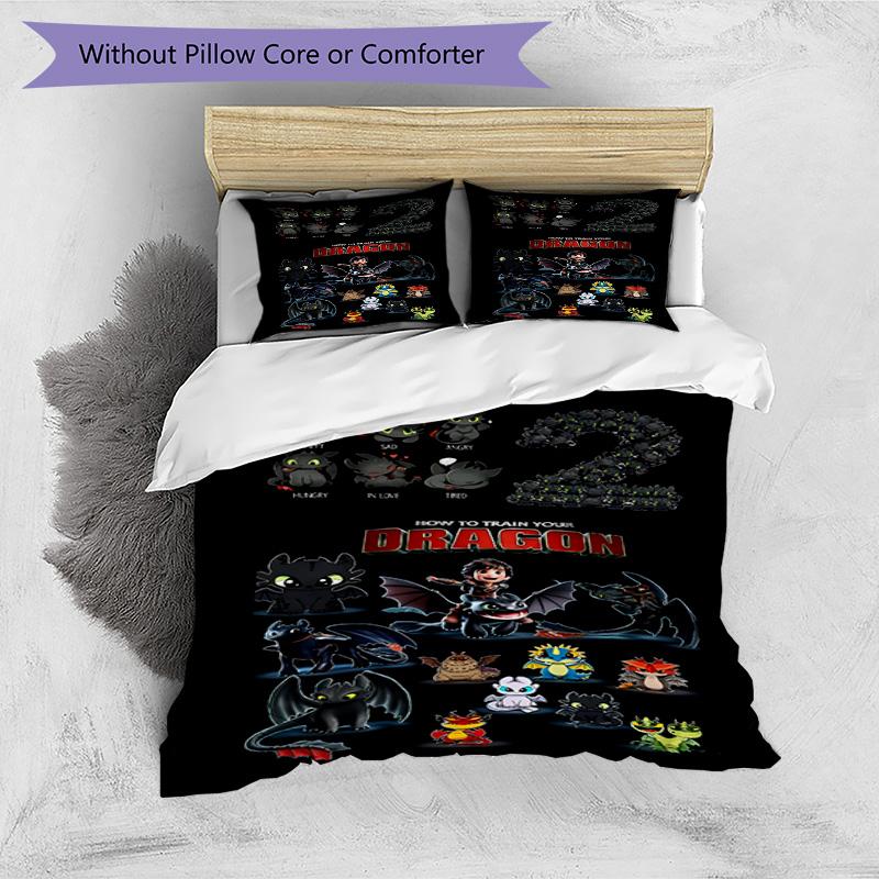 3pcs Duvet Cover Set (1*Duvet Cover + 2*Pillowcase, Without Core), How to Train Your Dragon Print Bedding Set, Bedroom Decor, All‑Season, Birthday Gif