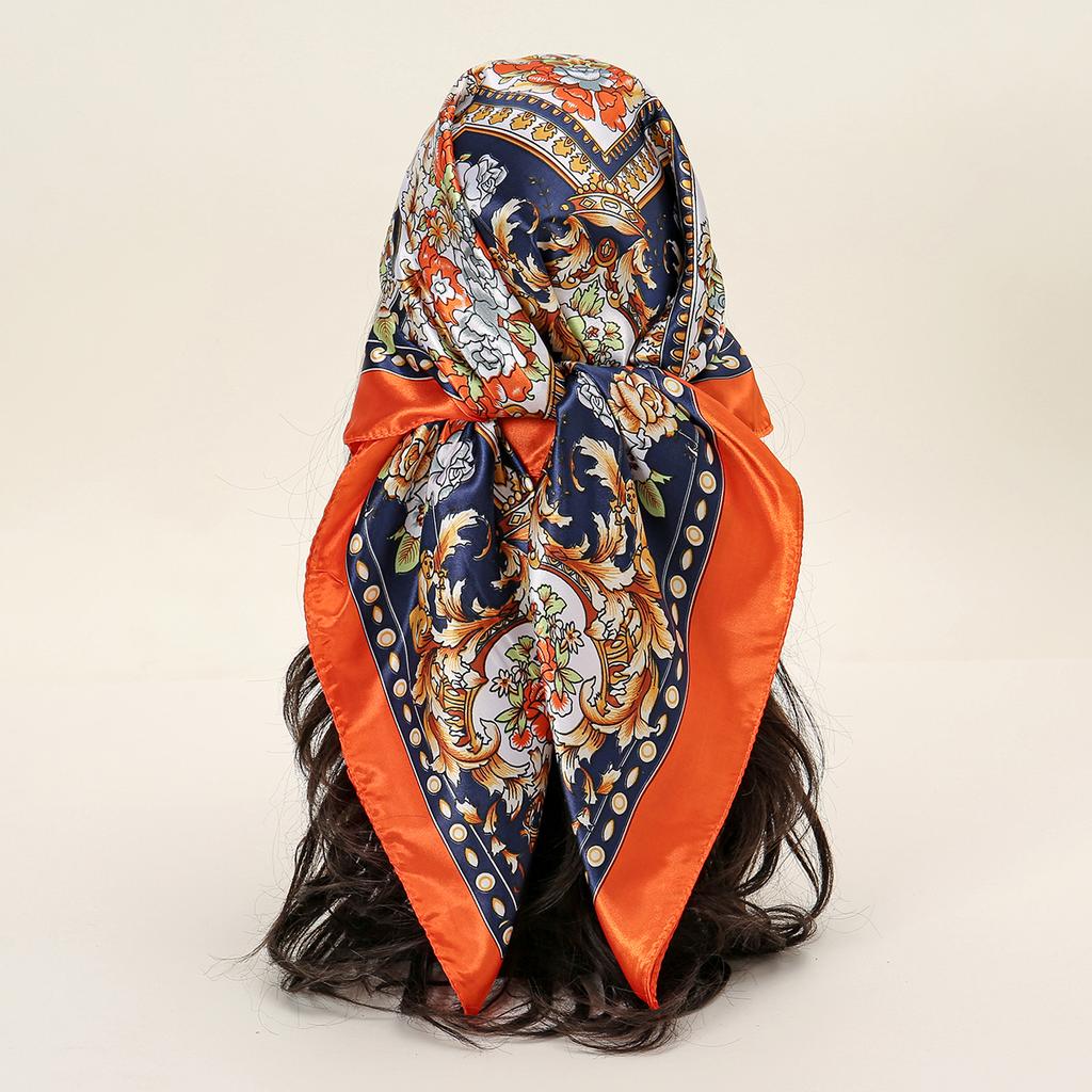 90*90cm Women Scarf Silk Feeling Hair Neck Square Brand Office Bandanna Muffler Waiter Flight Attendants Handkerchief Rings Wrap