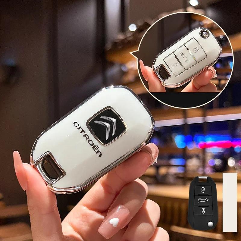 För Citroen C3 C4 CACTUS C6 C8 Bilnyckelring Biltillbehör TPU Bilnyckel Fällbar Nyckelfodral Skyddsskal Fob