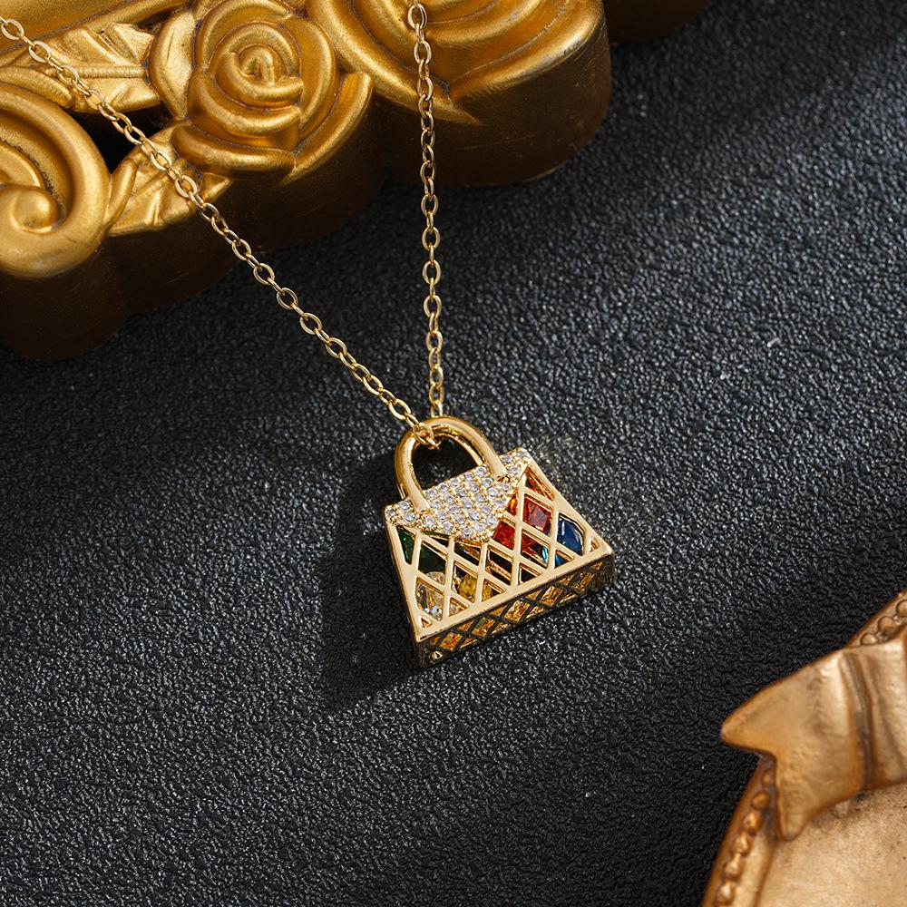 Colorful Gold-Plated Titanium Steel Necklace with 3D Seven-Color Stones - Trendy & Luxurious Women's Jewelry