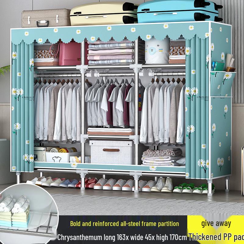 Sturdy All-Steel Cloth Wardrobe: Durable Bedroom Storage Cabinet for Easy Assembly