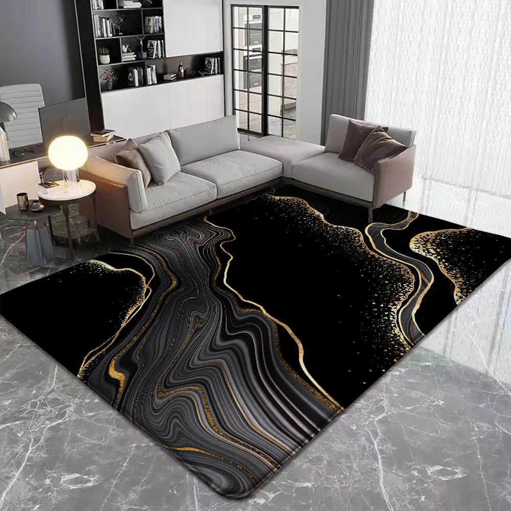 Tapis à imprimé marbre abstrait Antidérapant Lavable pour Salon Chambre Cuisine Décoration de Maison Tapis en Flanelle Imperméable