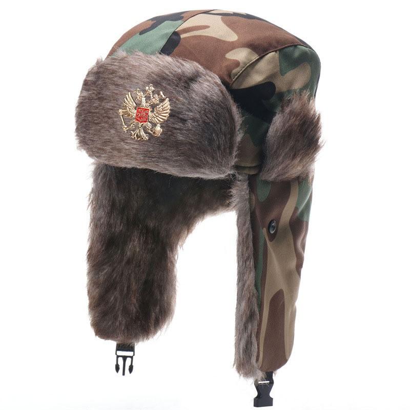 Winter Warm Military-Style Beanie Hat With Ear Flaps Outdoor Windproof Cap Men Women Forest Camo