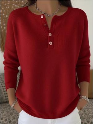 V-Neck Button Cardigan: European & American Style, Solid Color, Loose Fit, Knitted Sweater for Women - Autumn/Winter