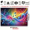 2D Concert Party Background, Multicolor Music Notes & Swirling Light Effects Themed Backdrop