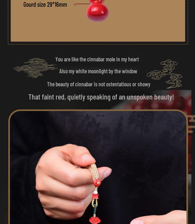 Exquisite Auspicious Clouds Gourd Keychain with Tassel - Cinnabar Bag Charm for Fortune & Longevity