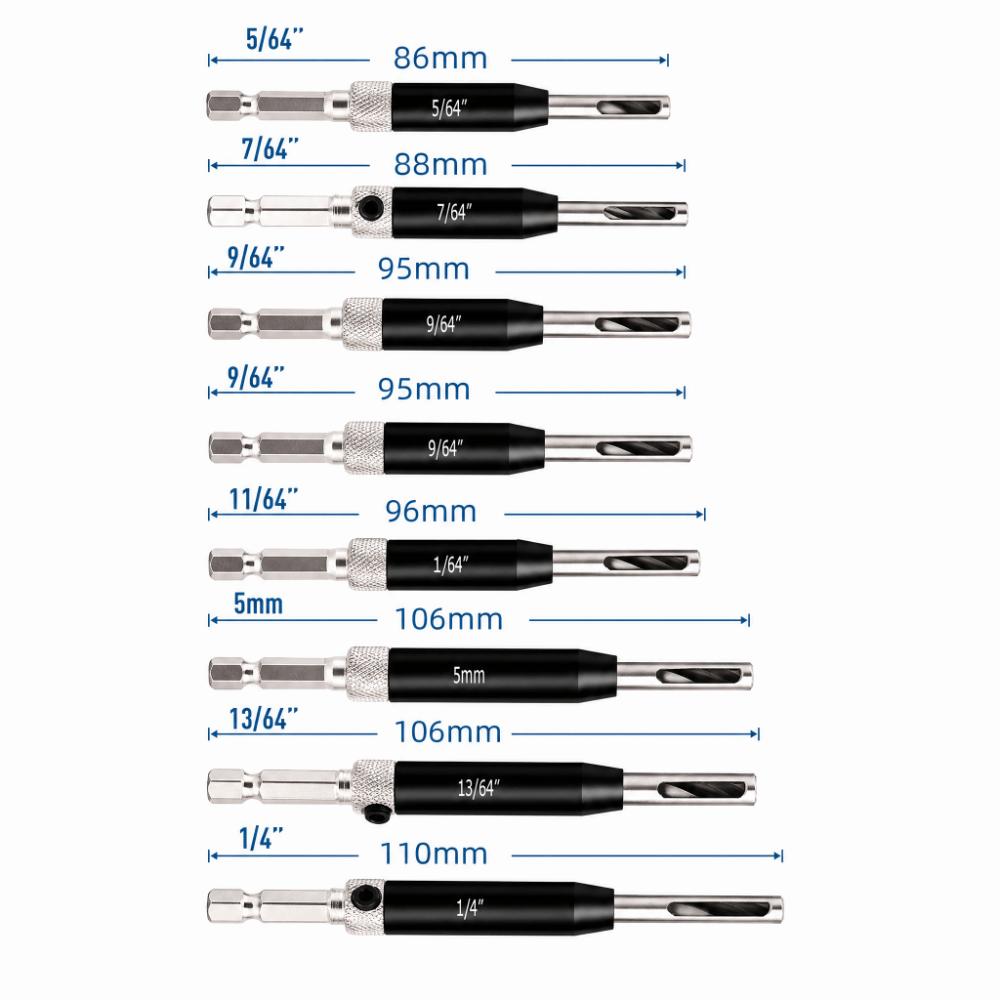 17pcs 5/64-1/4 inch Self Centering Drill Bit Hex Key Quick Change Hinge Drill Bit Hex Shank Aluminum Alloy Alignment Drill Bit