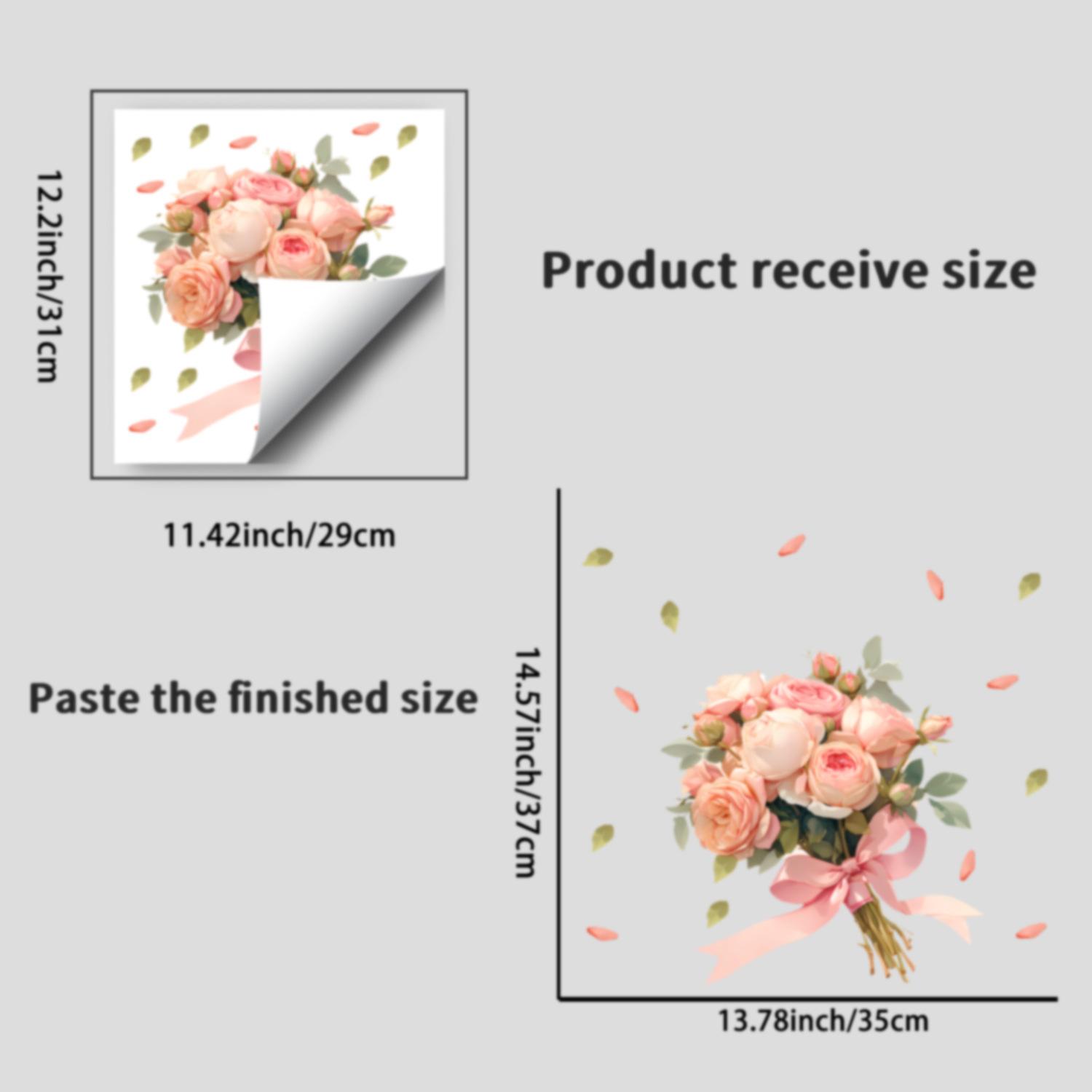 

Pink Rose Bouquet Static Cling Stickers, Removable Kitchen Living Room Home Decor Decals 29x29cm