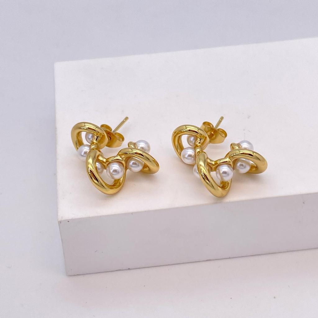 Elegant Stainless Steel Pearl Earrings - European & American Style, Titanium French Dangle, Luxurious Light Studs