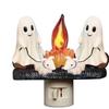 Ghost Campfire Night Light, Plug-in Wall Flickering Flame Nightlight, Halloween 3D Cute Spooky Marshmallow Ghost Decoration for Bedroom