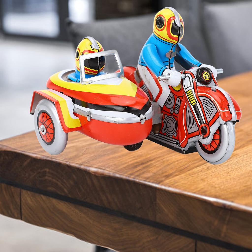 Wind Up Motorcycle Toy Iron Retro Collectible Three Wheeled Motorcycle Clockwork Vintage Toy for Des