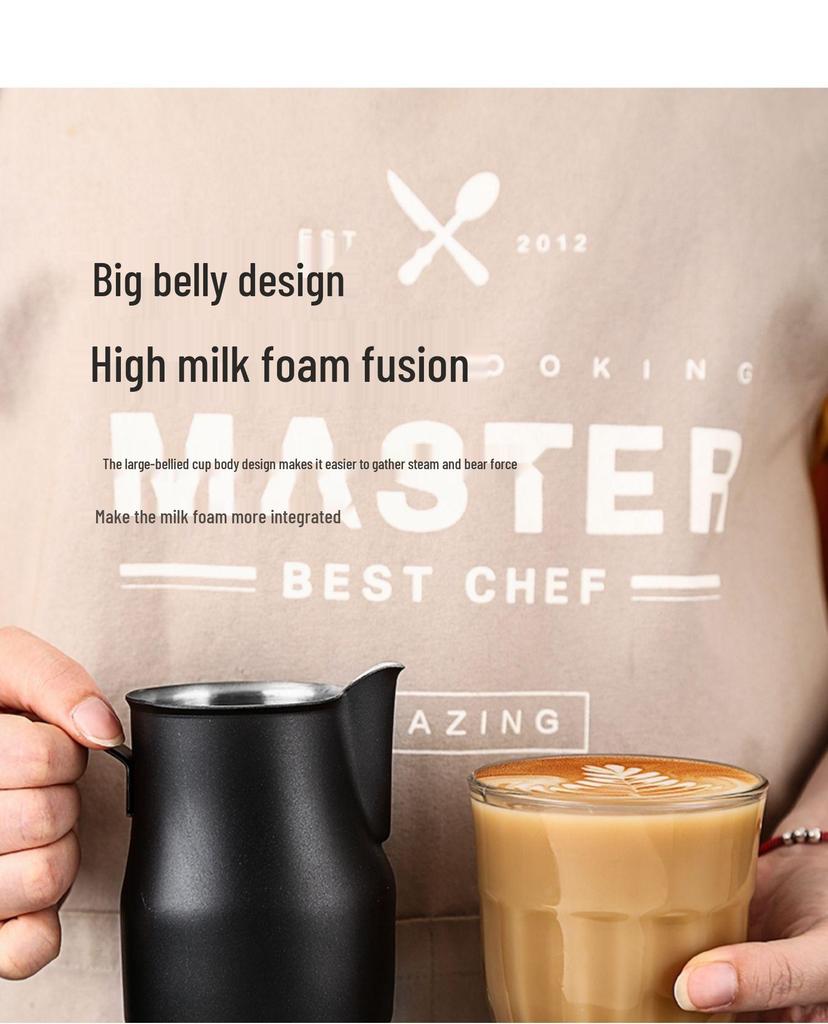 304 Stainless Steel Teflon Latte Art Cup - Italian Style Big Belly Milk Frother