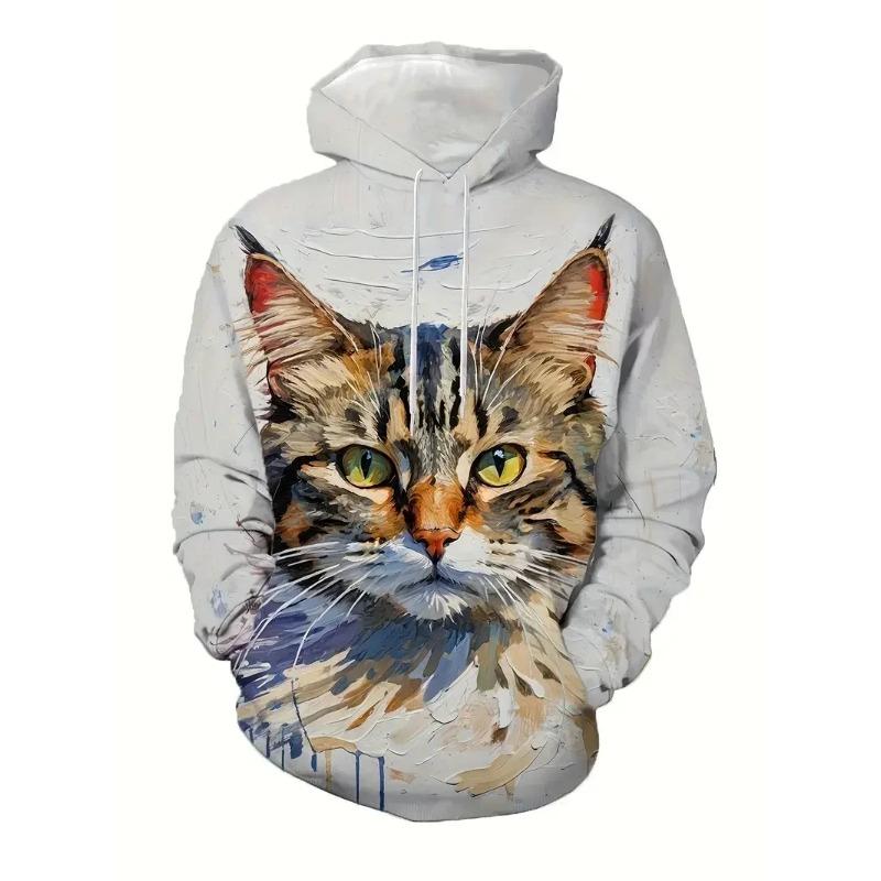 

Autumn 3D Cat Pattern Printed Hoodies Fashionable Casual Sports Long Sleeved Men s Hooded Sweatshirts 6XL