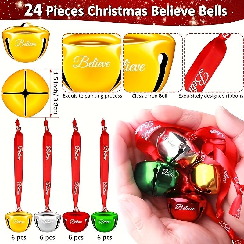 

24/50pcs Christmas Bell Decoration with Red Ribbon Xmas Trees Hanging Colorful Jingle Pendant Christmas Supplies Xmas Decoration