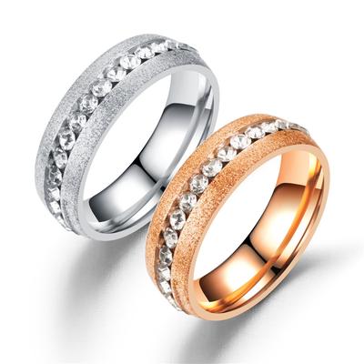 1Pcs New Stainless Steel Fashion Frosted Inner and Outer Ball Studded with Diamond Single Row Couple Ring