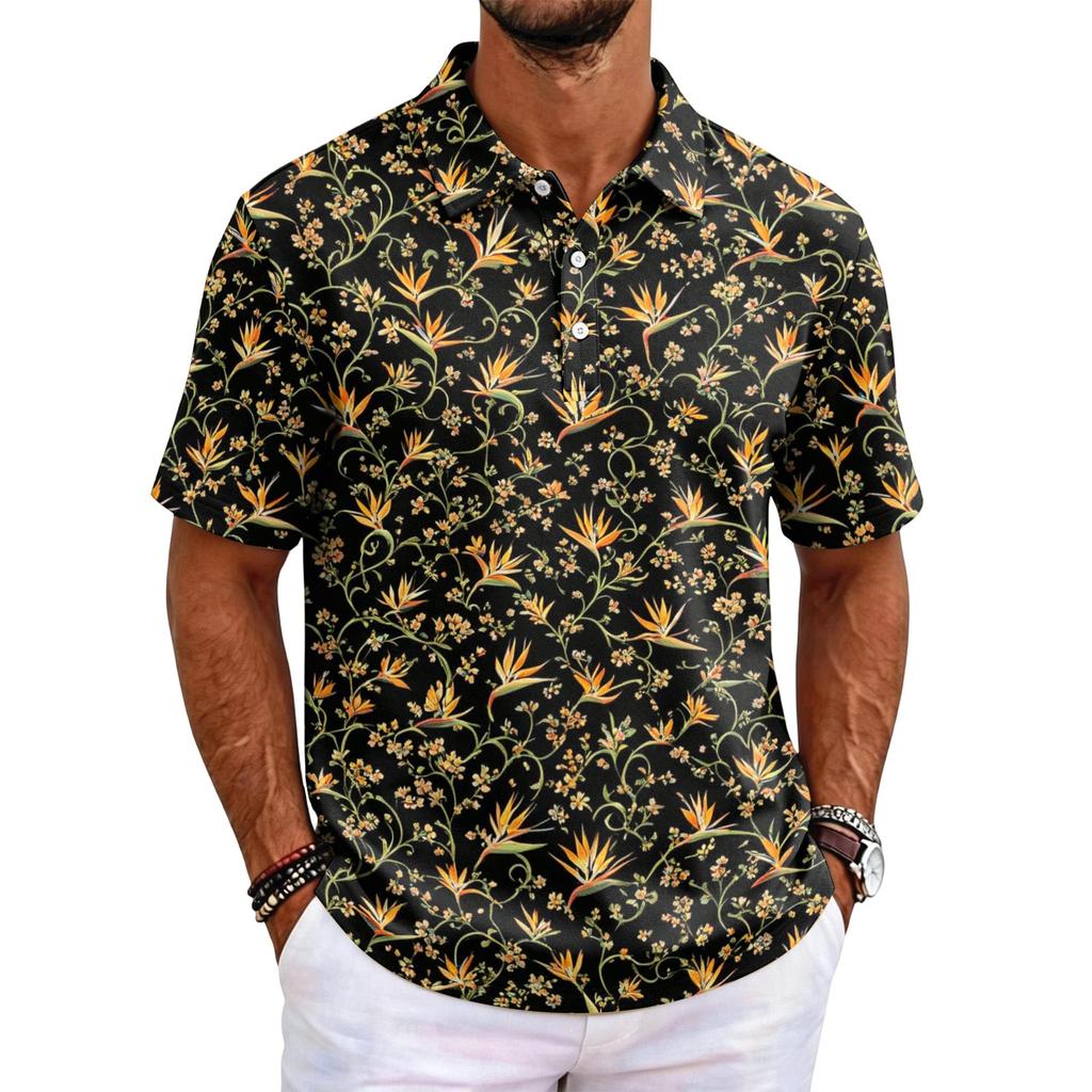 Herren Poloshirt Kurzarm Lockerer Schnitt Freizeit Hawaiianischer Stil Bedrucktes Oberteil Klassischer Kragen Entspanntes Design