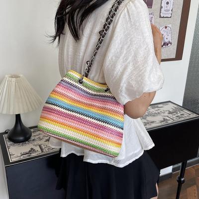 Sac de paille pour femme grande capacité 2024 nouvel été sac tissé à bandoulière sac seau de loisirs sac de plage pour vacances au bord de la mer