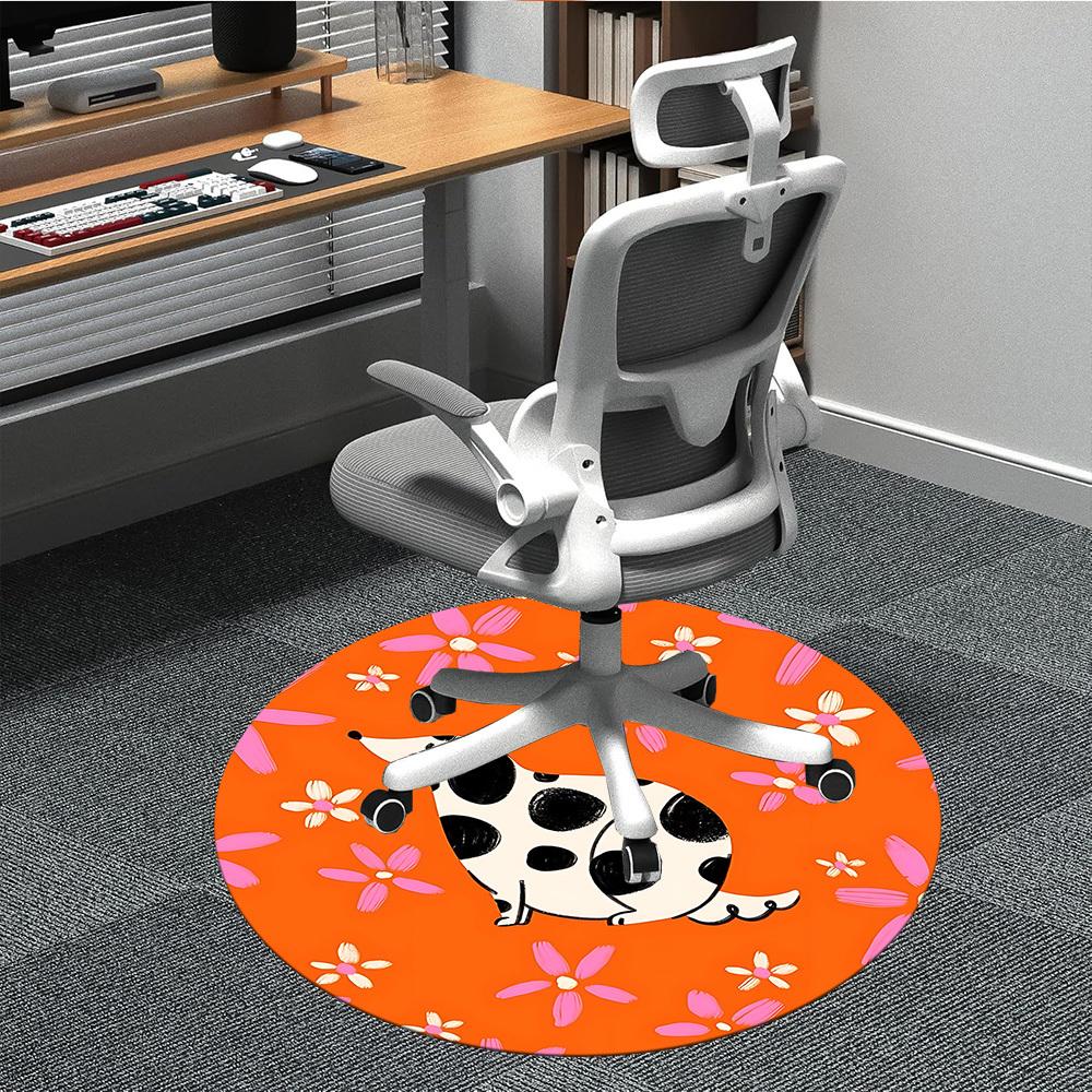 

1pc Dalmatian Flowers Office Round Rug, Carpet for Office, Gaming, Lightweight Round Floor Mat yy260205073 80cm by 80cm