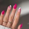 24Pcs Short Oval French Press On Nails With Flower Design Almond Shape Glossy Full Cover Fake Nail Tips