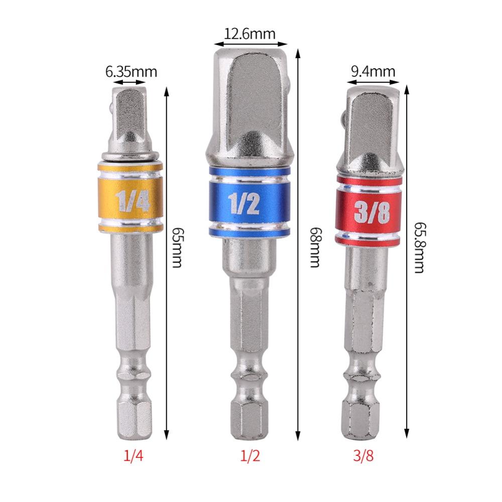 3PCS 1/4" 3/8" 1/2" Drive Socket Adapter Set High Speed Nut Driver Multi-Color Impact Grade Socket Adapter 1/4 Inch Hex Shank
