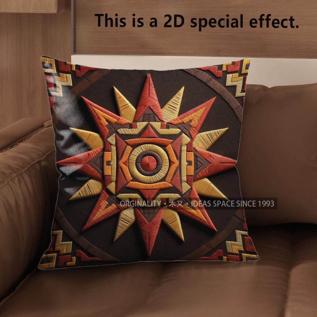 2D Aztec Sun God Embossed Style Pillow Covers Pattern Cushion Cover Suitable For Sofa Bedroom Car Pillow Cover