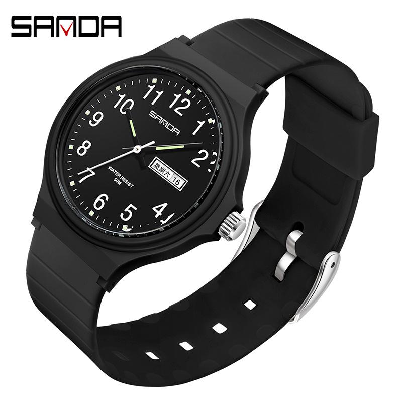 SANDA Electronic Quartz Analogue Double Calendar Waterproof Electronic Watch
