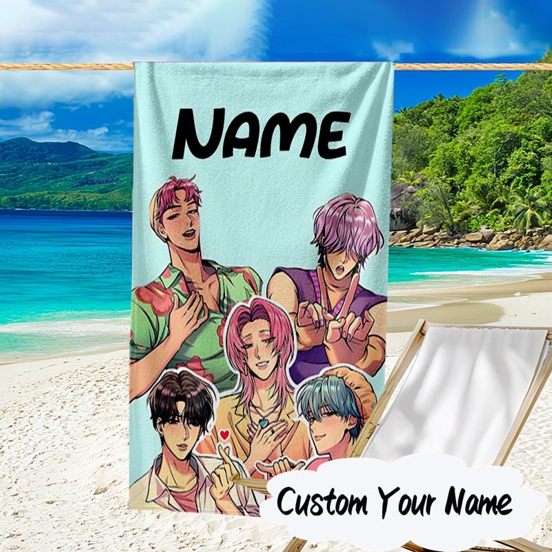 Custom Name Fantasy Hunters K-Pop Microfiber Beach Towel Super Soft & Absorbent for Bath, Beach, Travel Bath Time Accessory, Fan Gifts