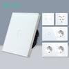 BSEED 1/2/3Gang Touch Light Switch 1Way Simple Sensor Switch Type-c USB Sockets EU Standard Glass Panel Blue Backlight 10A White