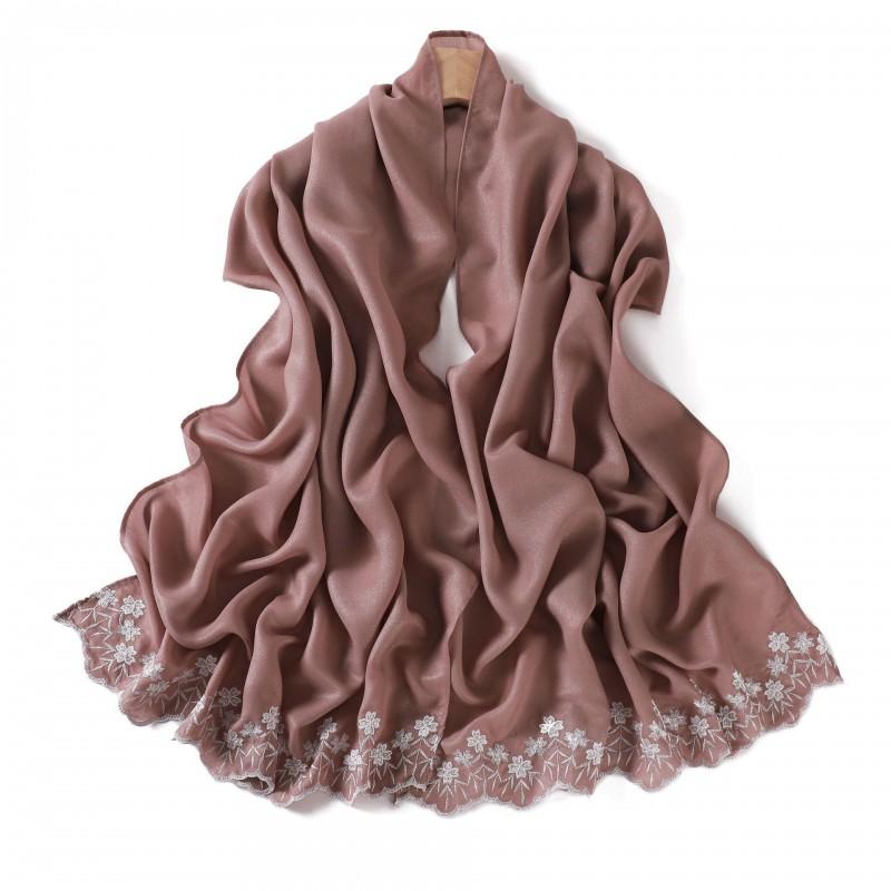 Floral Embroidered Solid Color Scarf Shawl Wrap Lightweight UV Protection Accessory Women