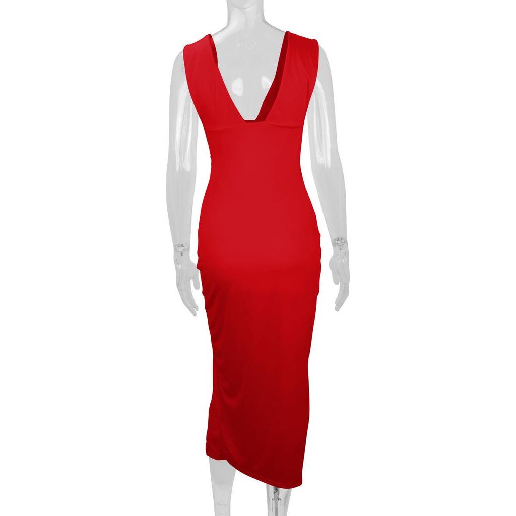 2025 Women's Summer Deep V-neck Backless Slit Dress: European & American Fashion