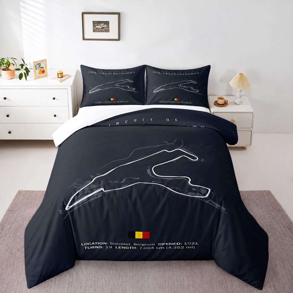 Spa Francorchamps F1 Circuit Map Bedding set (1 duvet cover, 2 pillowcases, duvet not included), Belgian Grand Prix Track Art Print