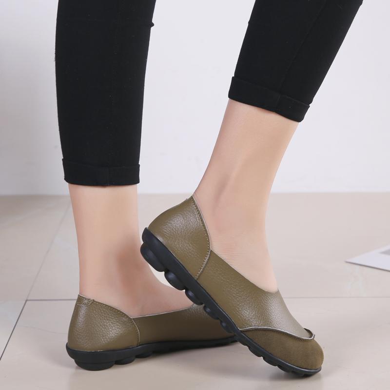 Fashion Genuine Leather Casual Bean Shoes Women Lightweight Slip-on Spring Bean Loafers Ladies Non-slip Moccasins Walking Shoes