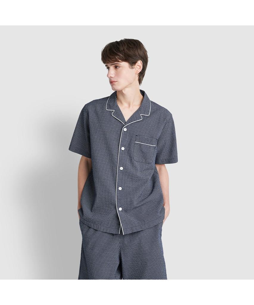Jaju Men'S Seersucker Pattern Knee-Length Pajama Set_Light Navy