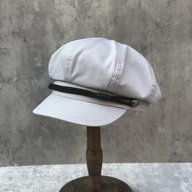 Small Head Circumference Spring And Summer Canvas Black Temperament Shows The Face Small Octagonal Hat Women'S Casual Versatile Literary And Artistic