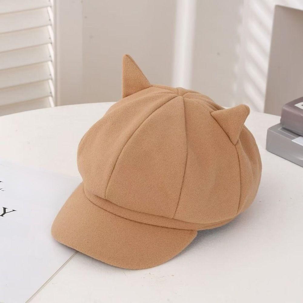 Solid Color Cat Ear Hat Adjustment Unisex Octagonal Cap Korean Style Women Hat  Painter
