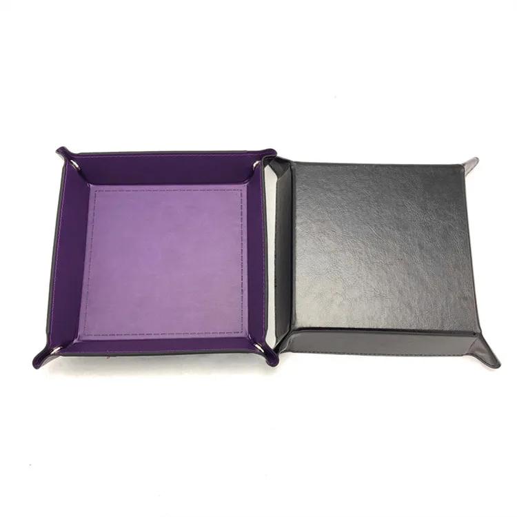 PU Leather Valet Trinket Folding Tray Collapsible Phone Key Wallet Coin Desktop Storage Sundries Box Bins Accessories