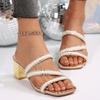 Fashion Women's Sandals Rhinestones Decoration Square Toe Square Heel Fashion Mid Heel Shoes Slide Slipper Summer