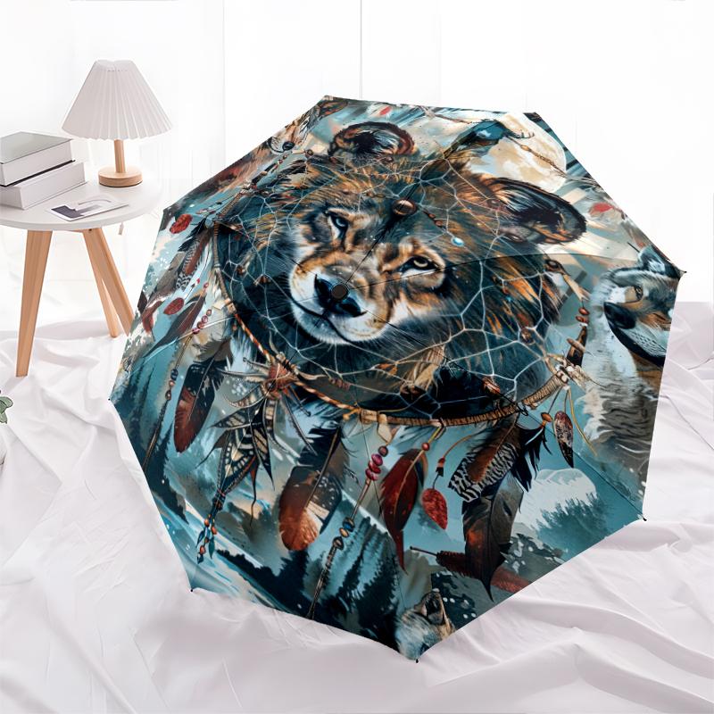 

1PC wolf theme Umbrella Portable Folding Umbrella Iron Frame Hole Bone Structure Outdoor Home Umbrella A16 разноцветный