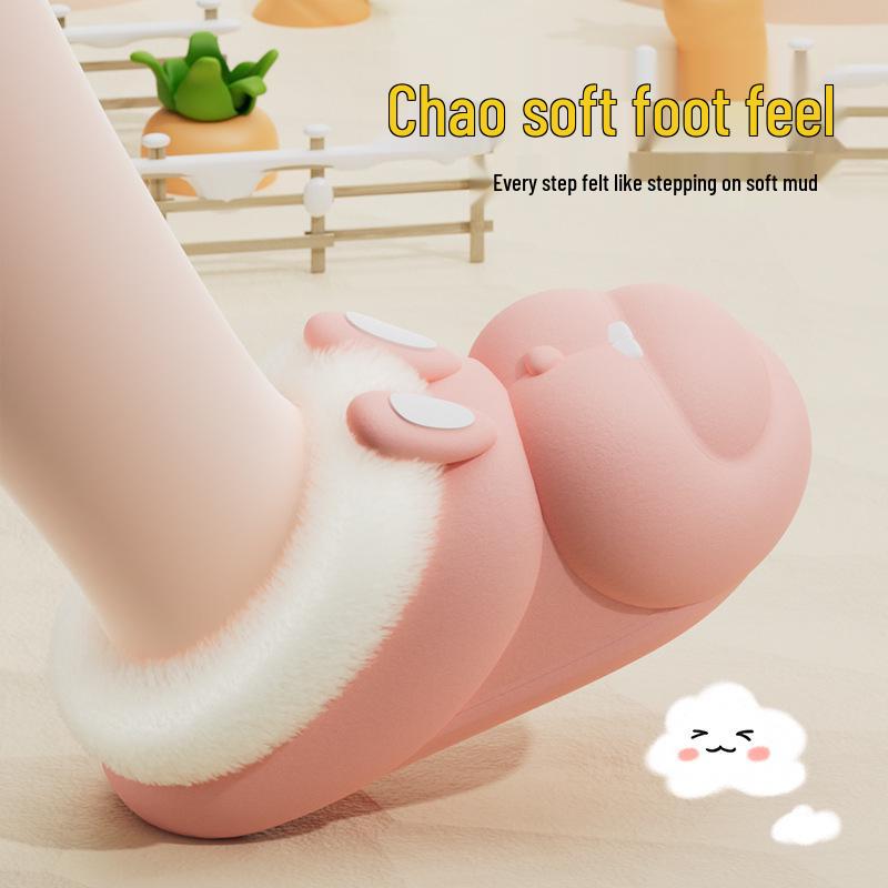 Autumn/Winter Cute Bunny Girl Plush Lined Non-slip Warm Cotton Slippers for Kids