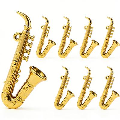 10pcs 4.7cm Plastic Mini Golden Saxophone Ornament Dollhouse Miniature Desktop Decorative Crafts Dollhouse Room Decor