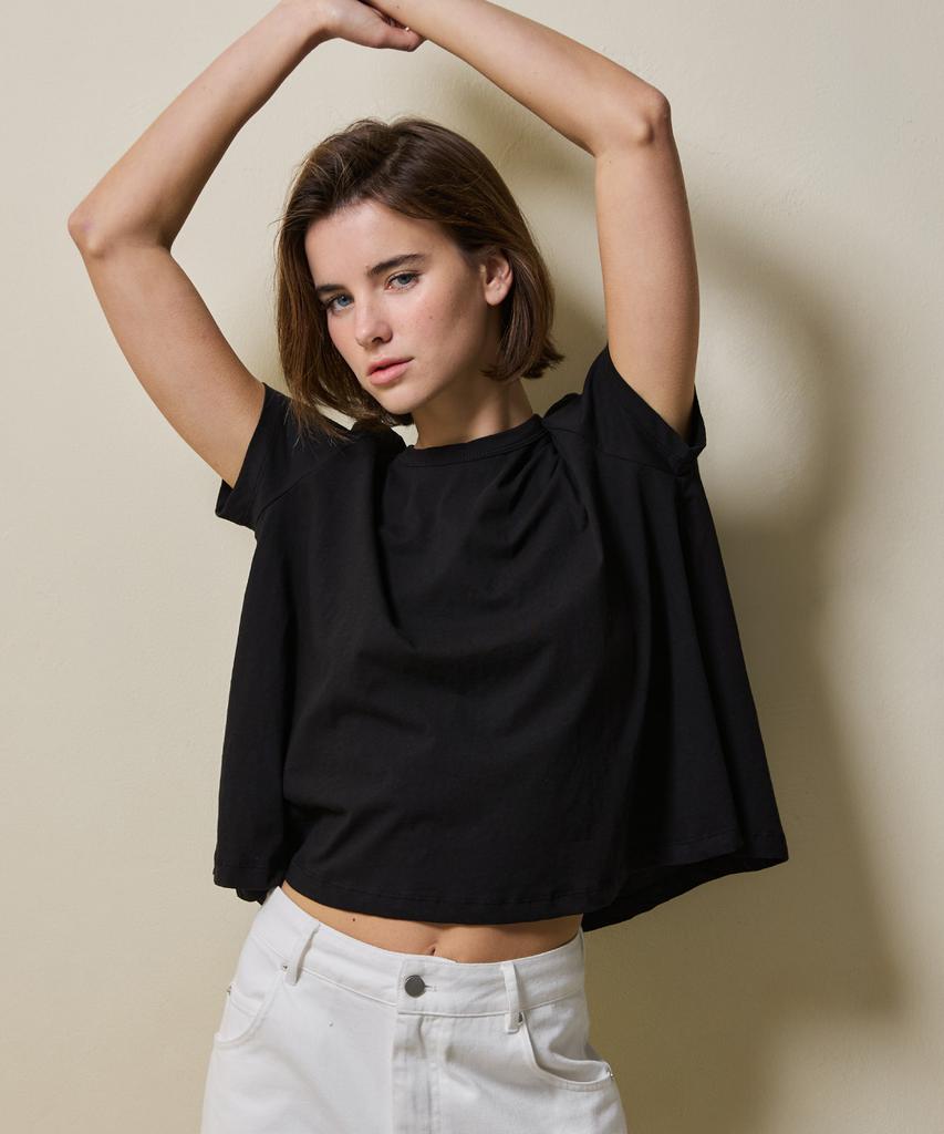 SHINE ON YOU Cotton A-Line Half Tee_ Black