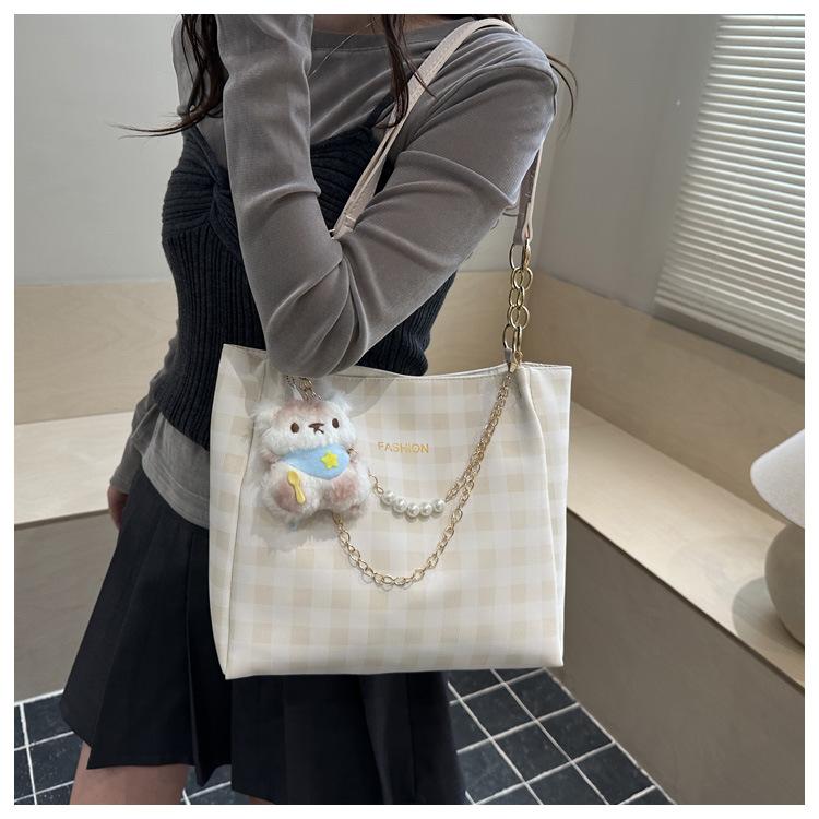 Frühlings-Neue Mode Karierte Tragetasche für Damen, Große Kapazität Lässige Schulter-Handtasche, Urbane Einfacher Stil Quadratisches Muster Tasche KTB