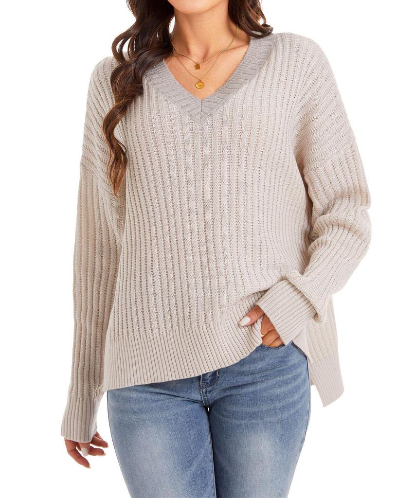 2025 Autumn Winter Loose V-neck Sweater - Women's Fashion Casual Clothing