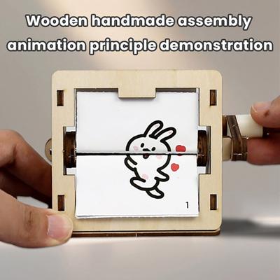 Hand Crank Animation Kit Toddlers Boys Girls Wooden Handmade Animation Machine Educational STEM Science Toy Christmas Birthday Gift