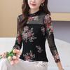 Women's Minimalist Black Rose Print Sheer Mock Neck Blouse