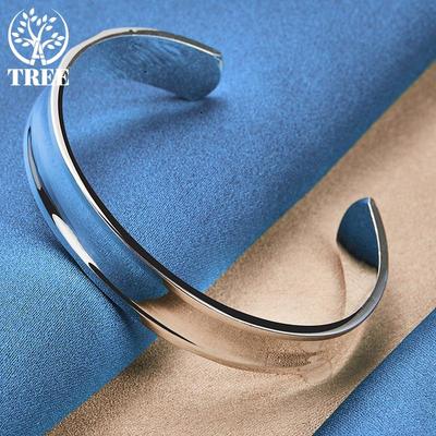 925 Sterling Silver Round Smooth 12mm Adjustable Bracelet Bangles Jewelry