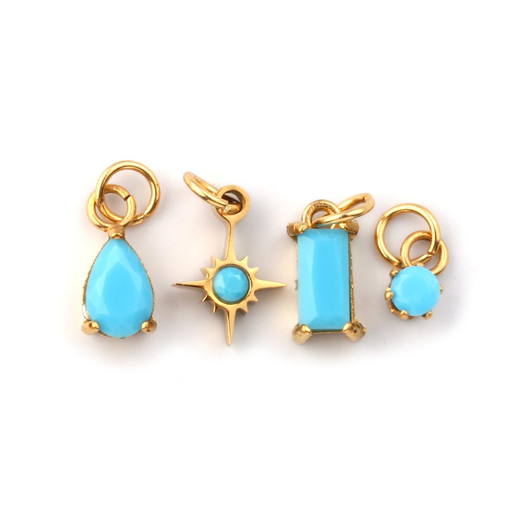 1 Set 304 Stainless Steel Cubic Zirconia Birthstone CharmsGold Plated Mini Pendants for DIY Necklace Jewelry 12x7mm - 9x3.5mm