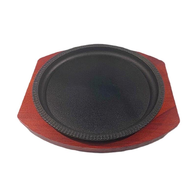ZISIZ 26cm Round Steak Sizzle Platter with Wooden Base