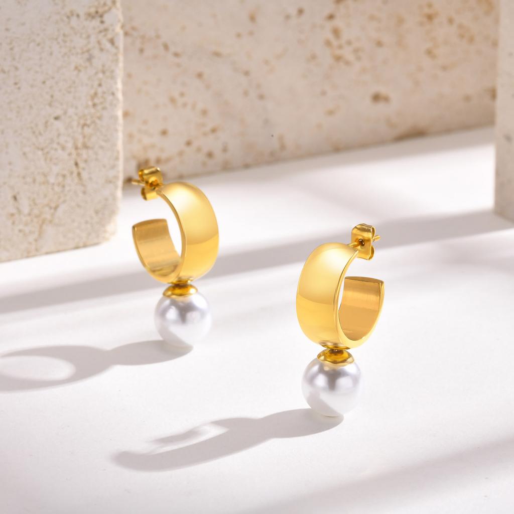 Multi, Earrings Accessories, Stainless Steel Ladies French Retro Imitation Pearl Earrings 18K Gold, Huayuan