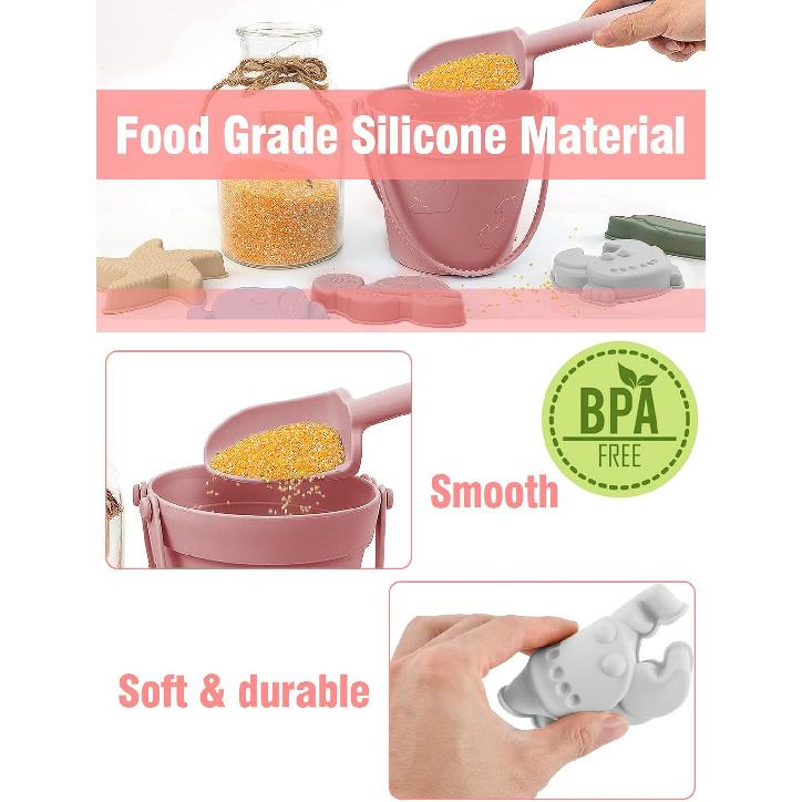 9Pcs Silicone Beach Toys for Baby Girls with Portable Beach Bag - Toddler Beach Set with Sand Toy Molds Shovel Bucket Set, Sand Toys Sandbox Toys for